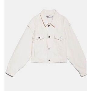 Zara Denim Cropped Jacket - Cream / Ecru / Beige - Boxy Oversized Frayed…